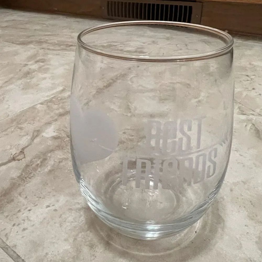 Etched Glass "Best Friends" Stemless Wine Glass